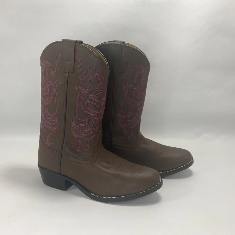 Smoky Mountain Youths 4.5 Monterey Western Cowboy Boots Faux Leather Brown/Pink